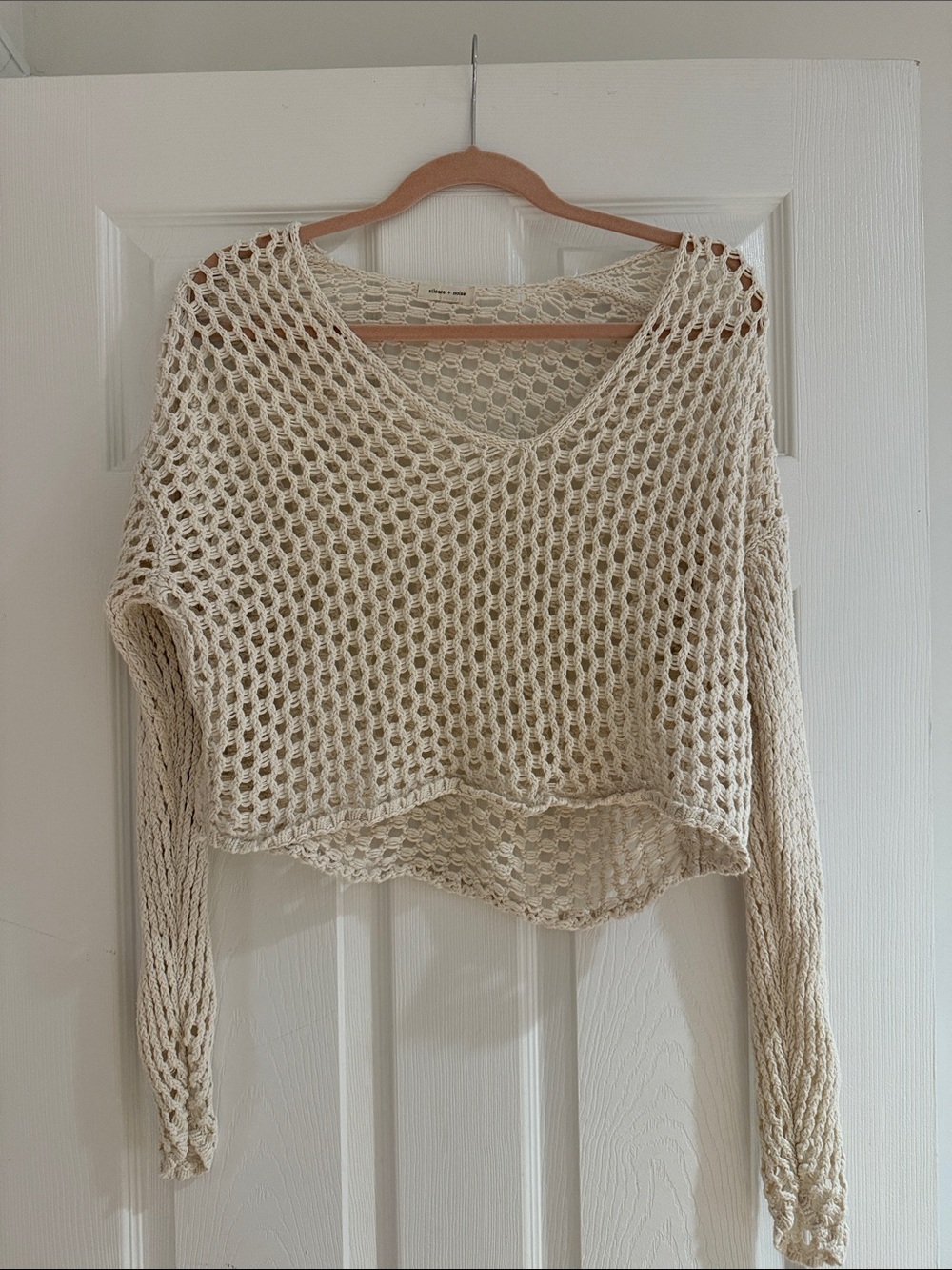 Women’s Cream Open-Knit V-Neck Sweater